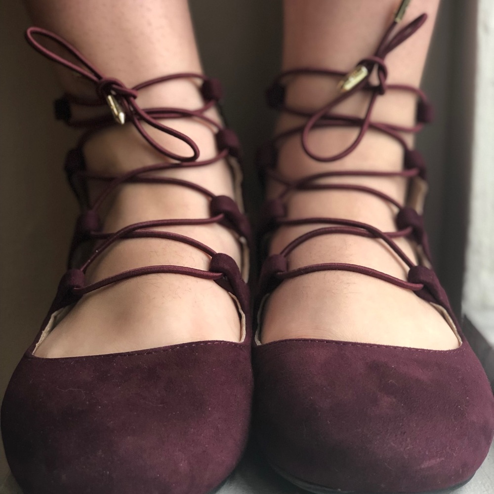 Sam Edelman Kids Girls Lace Up Ballet Flats Burgundy Suede Back Zip Size 4